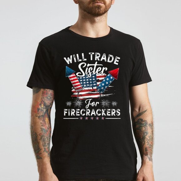Trade Sister For Firecrackers Funny Boys 4th Of July Kids T-Shirt - Picture 1 of 4